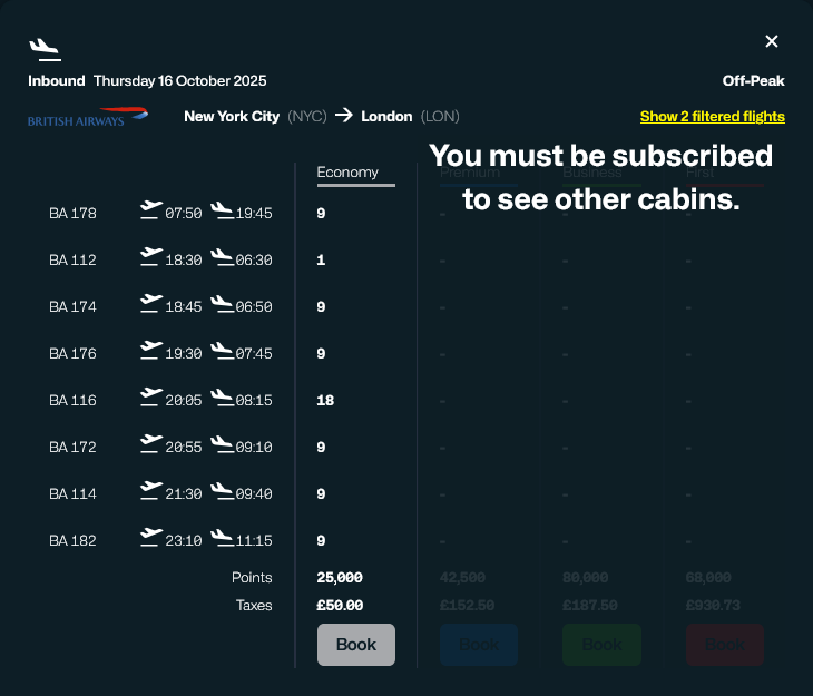 SeatSpy British Airways booking link
