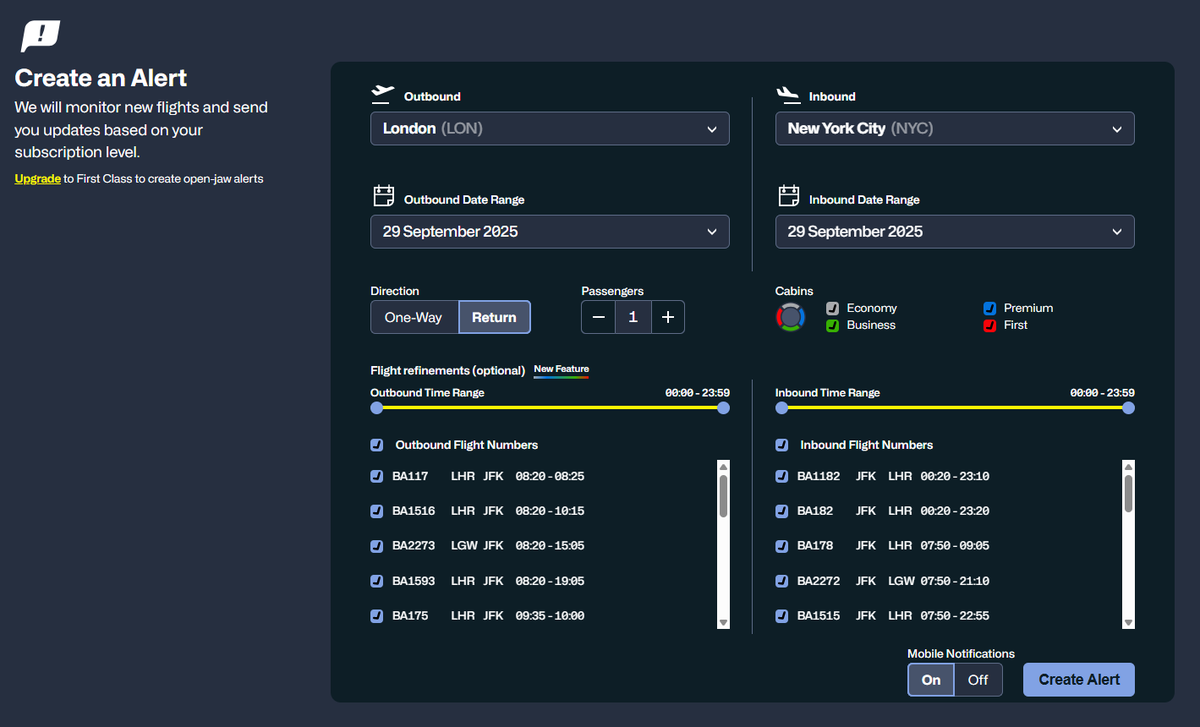 SeatSpy create an alert