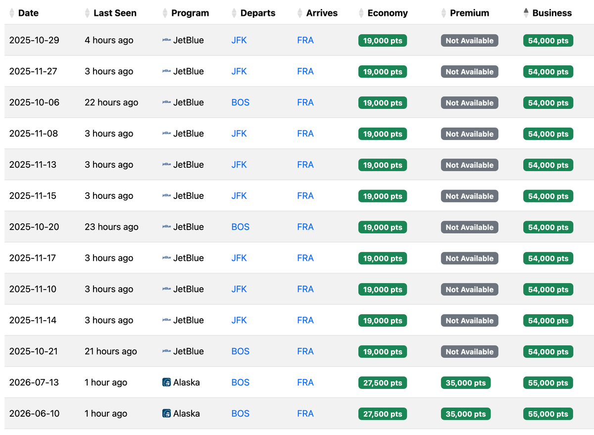 Seats.aero availability USA FRA September 2025