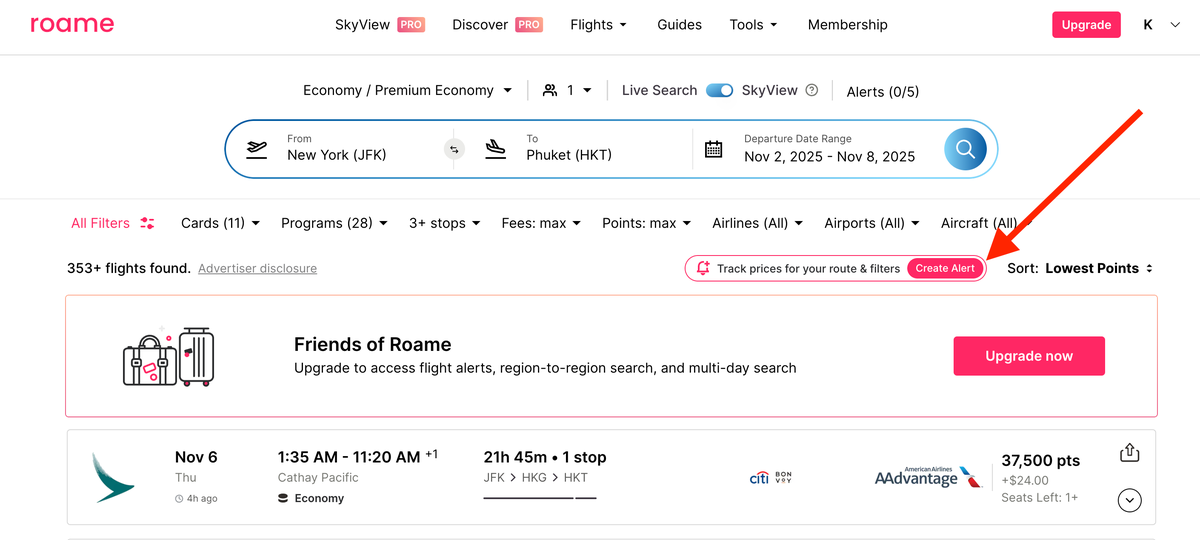 Set alerts on Roame Travel