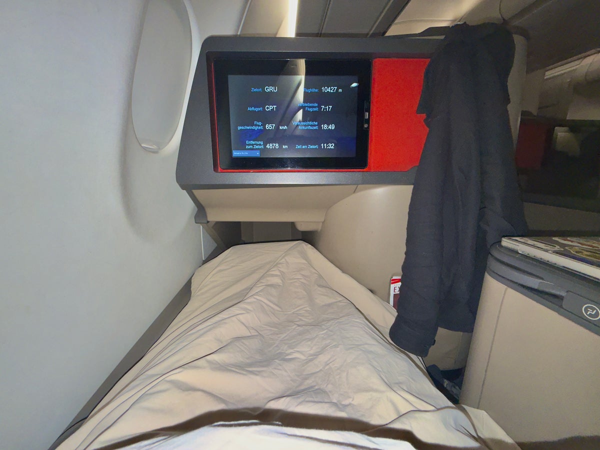 South African Airways lie flat bed in bed