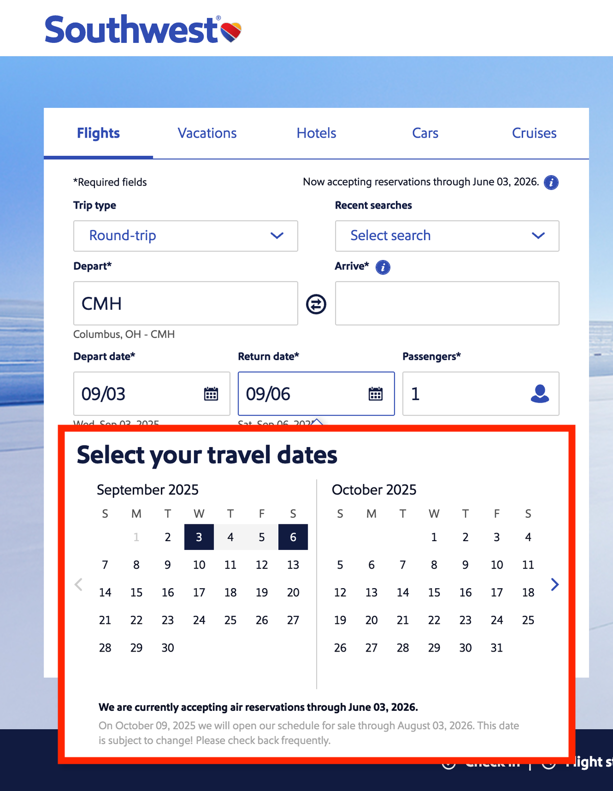 Southwest schedule through June 3 2026