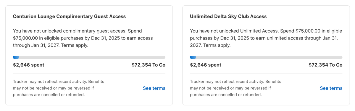 Spend tracker for Centurion Lounges and Delta Sky Clubs