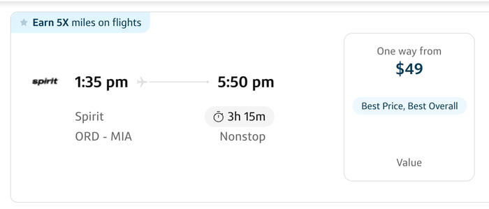 Spirit Airlines Flight From Chicago to Miami on Capital One Travel