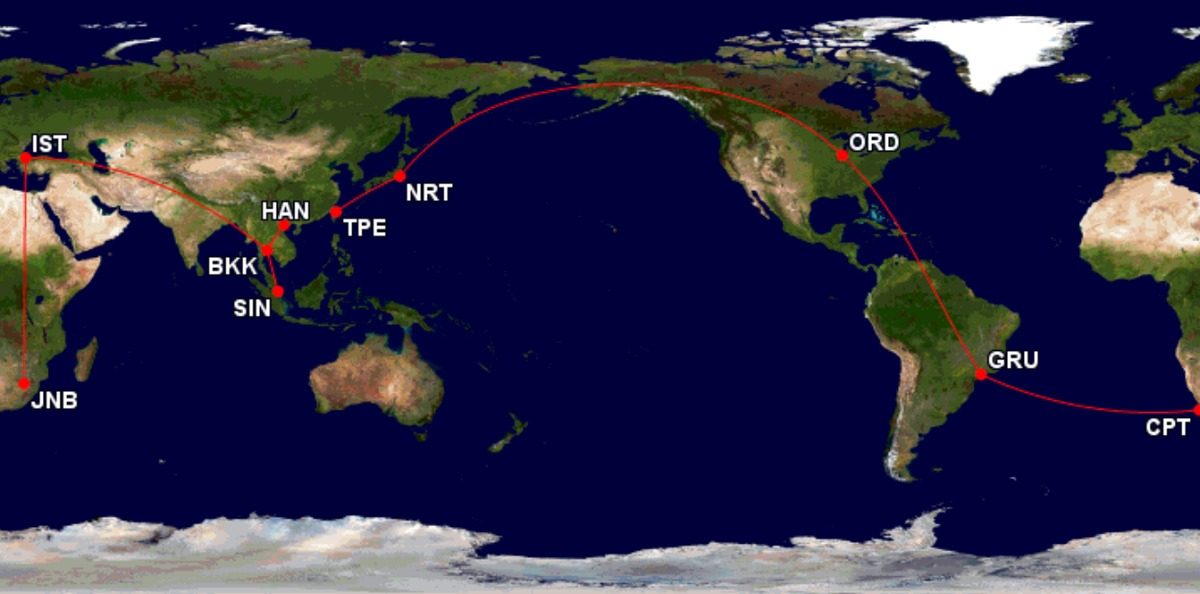 Star Alliance RTW award ANA GC Map