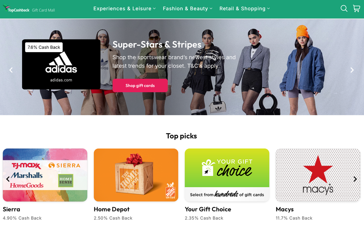 TopCashBack Gift Card Store