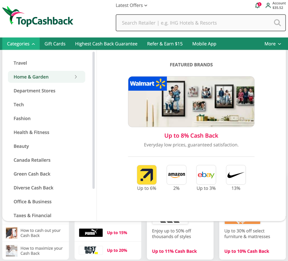 TopCashBack Home Page