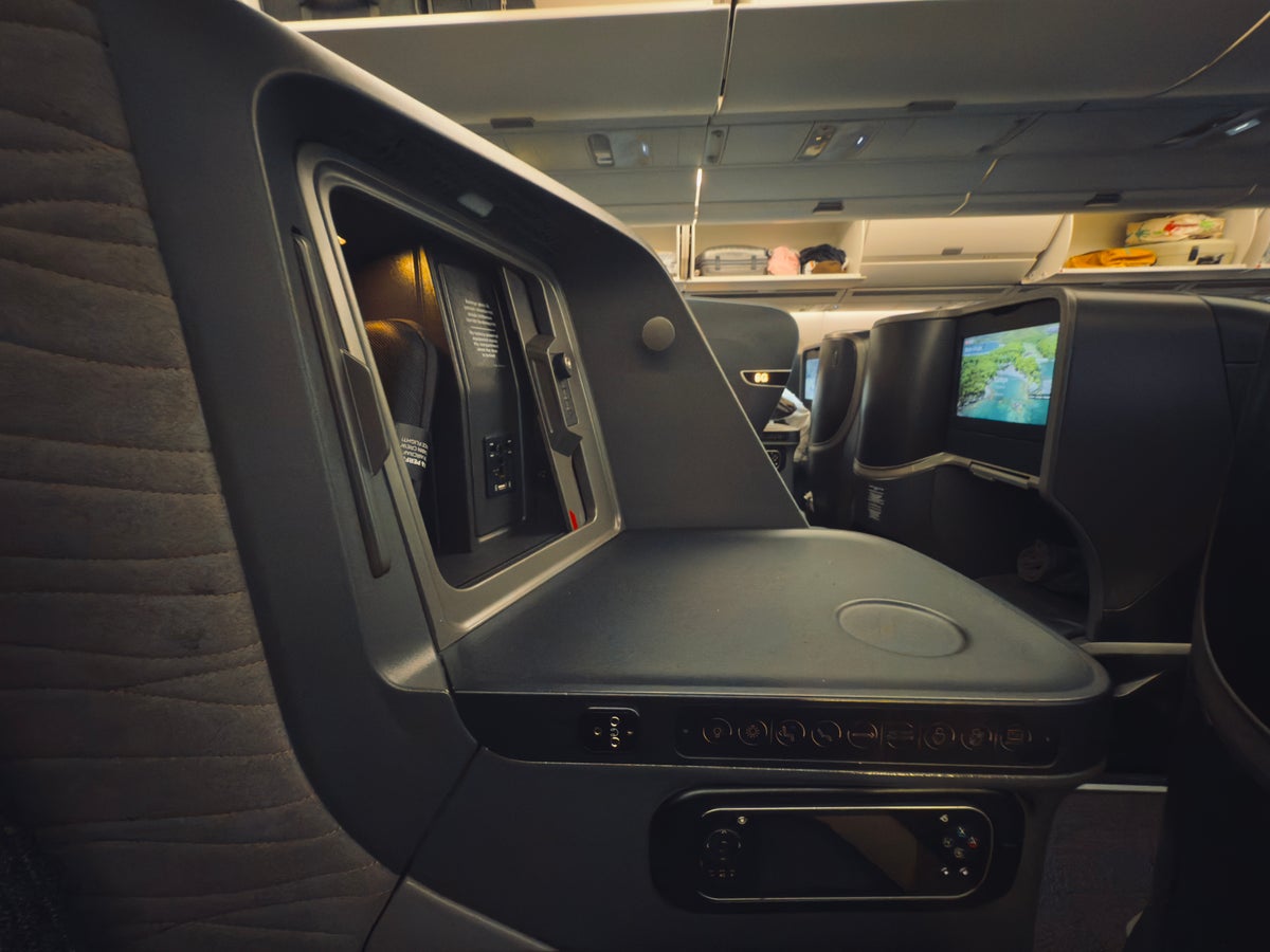 Turkish Airlines business class console and storage