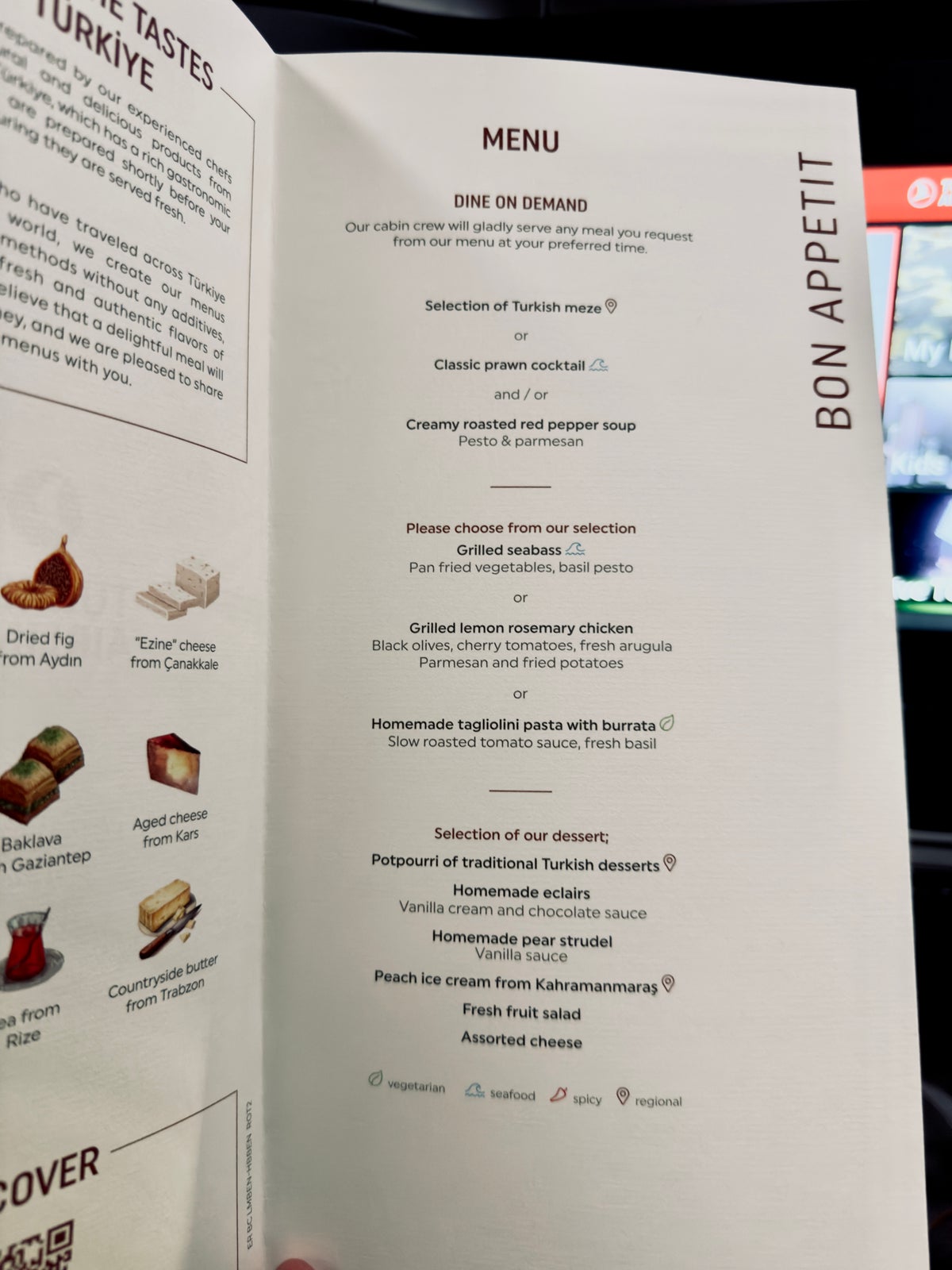 Turkish Airlines business class menu