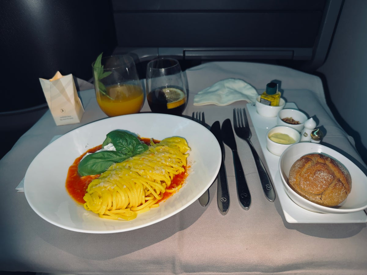 Turkish Airlines business class pasta