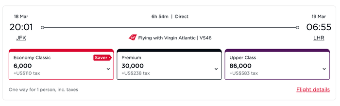 Virgin Atlantic Award Flight from JFK to LHR Virgin Atlantic Award Flight from JFK to LHR