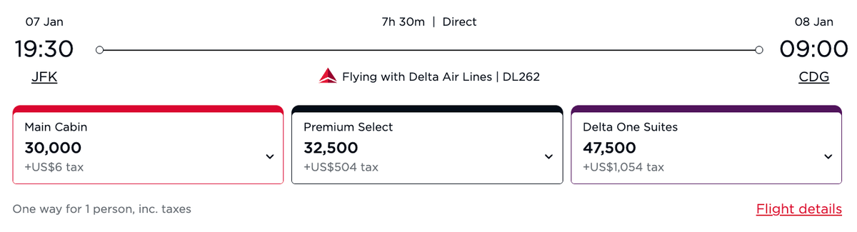 Virgin Atlantic redemption Delta JFK CDG business