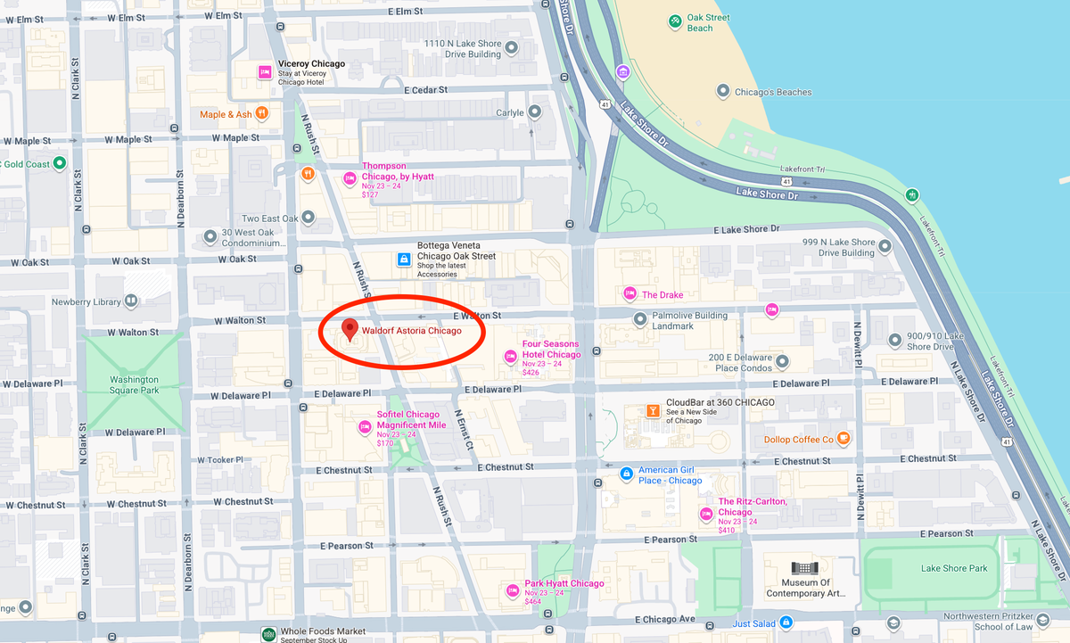 Waldorf Astoria Chicago location Google Maps