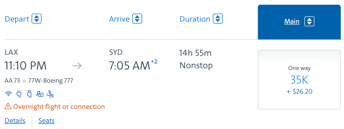 AA award 35k LAX SYD