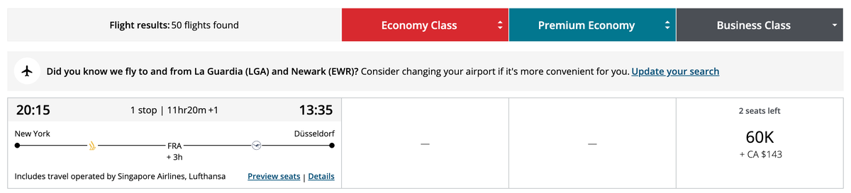 Aeroplan Award Itinerary from New York to Dusseldorf Aeroplan Award Itinerary from New York to Dusseldorf