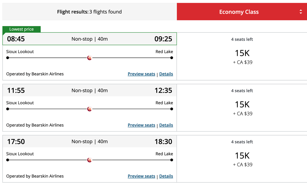 Aeroplan redemption YXL YRL Bearskin Airlines Aeroplan redemption YXL YRL Bearskin Airlines