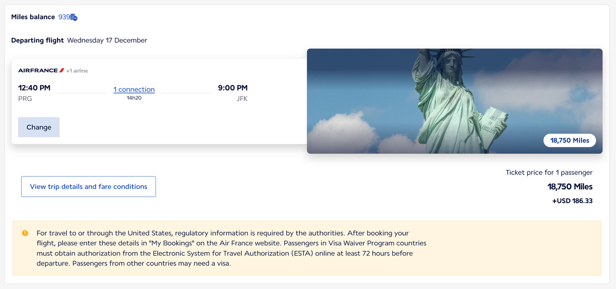 Air France award ticket from Prague to New York Air France award ticket from Prague to New York