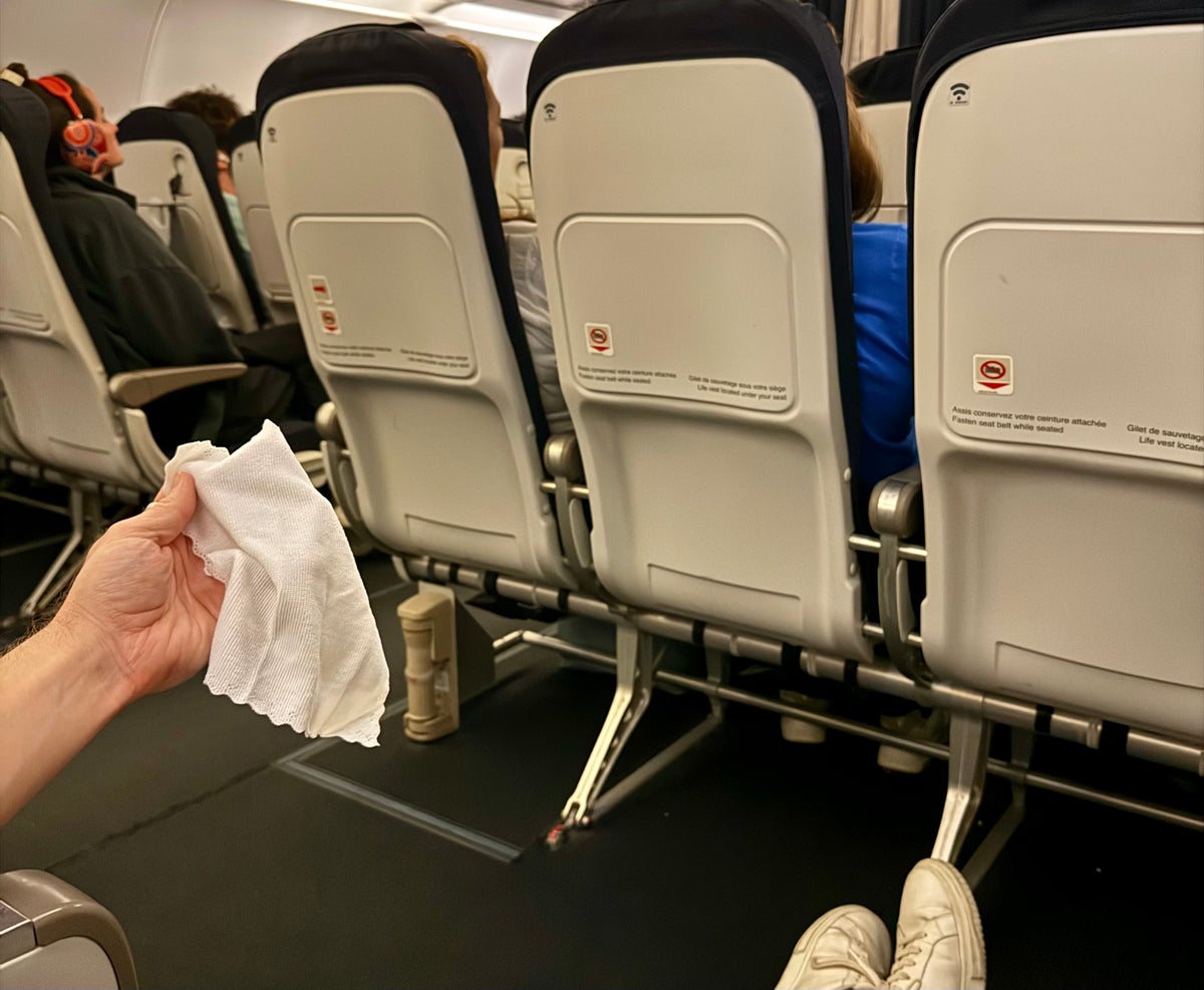 Air France refreshing towel in economy