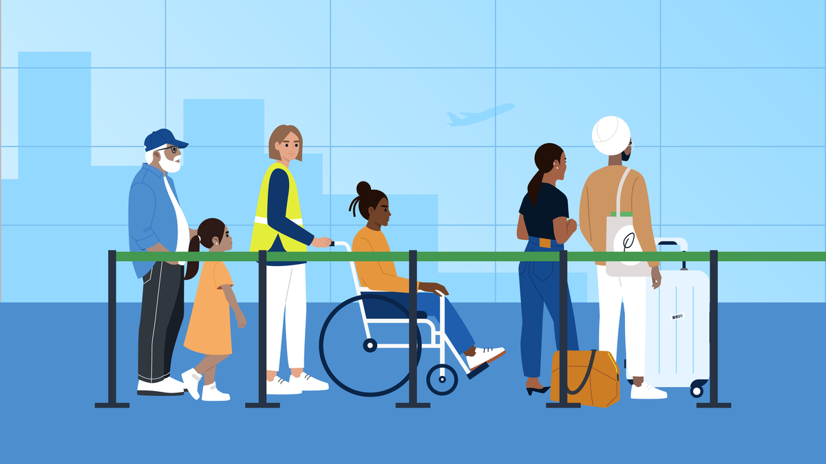 Airport passengers waiting in line
