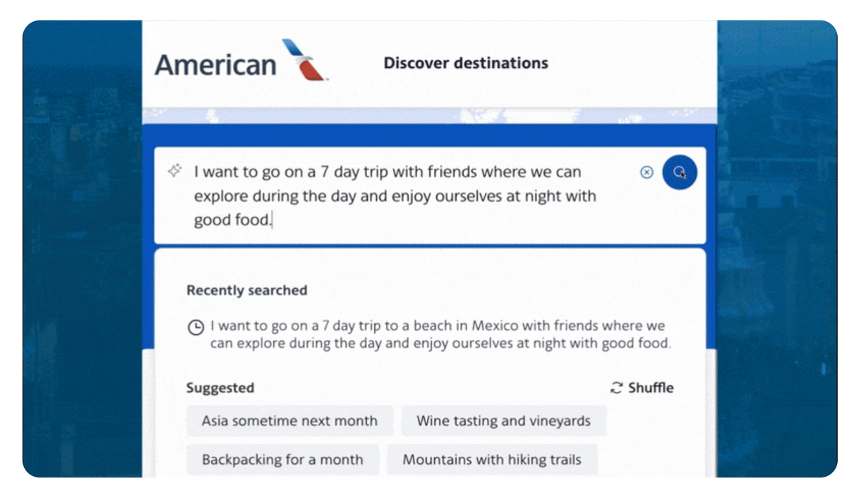 American Airlines discover destinations AI tool