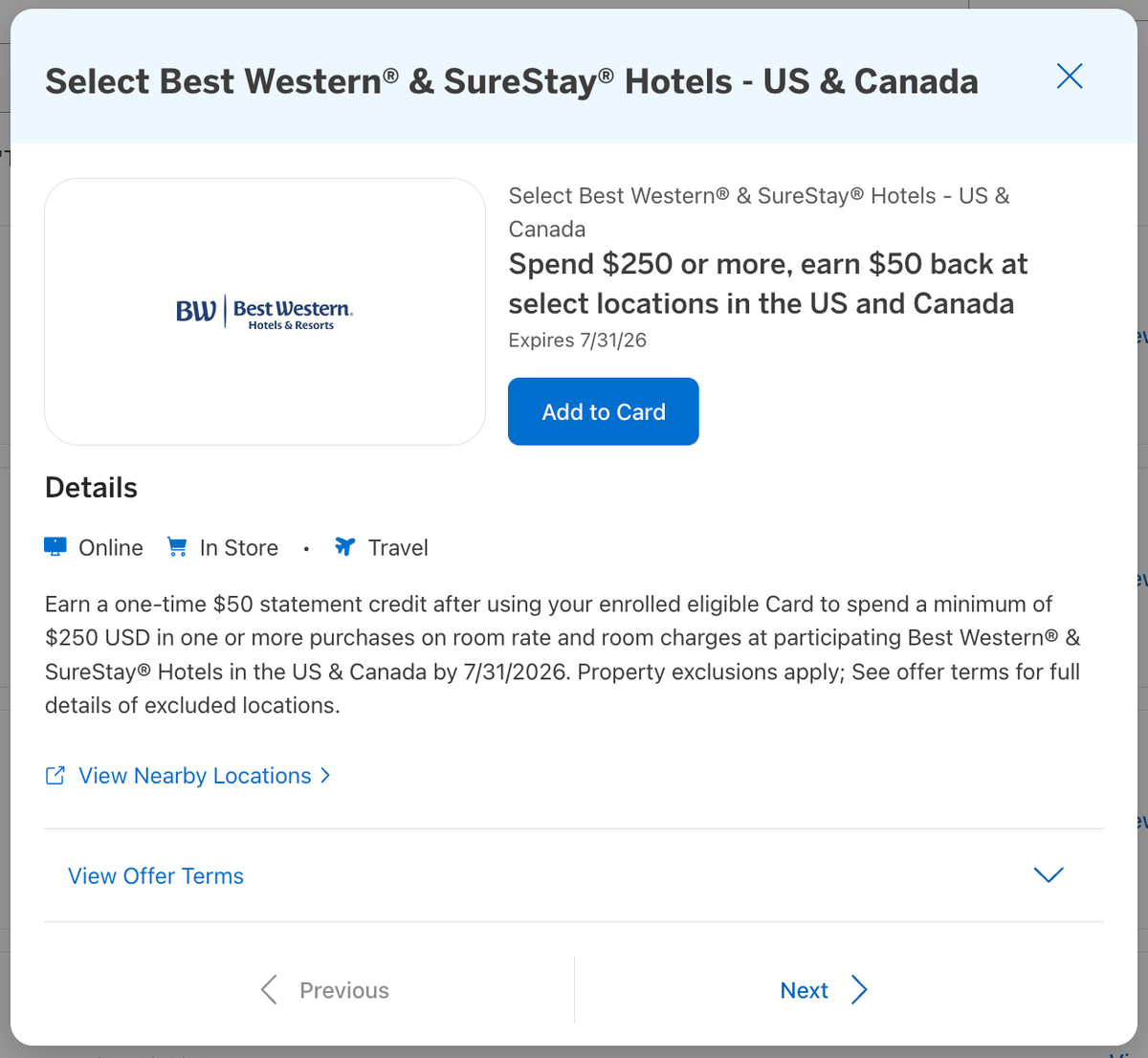 Amex Offer Best Western May 2026