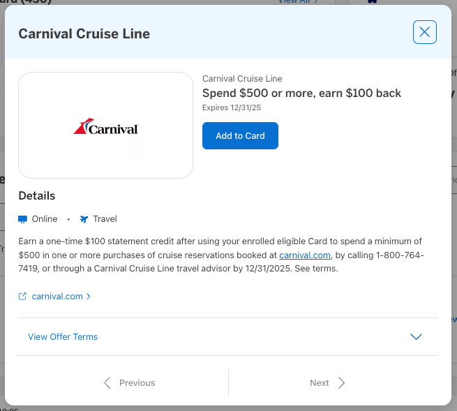 Amex Offer Carnival November 2025