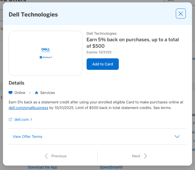 Amex Offer Dell October 2025