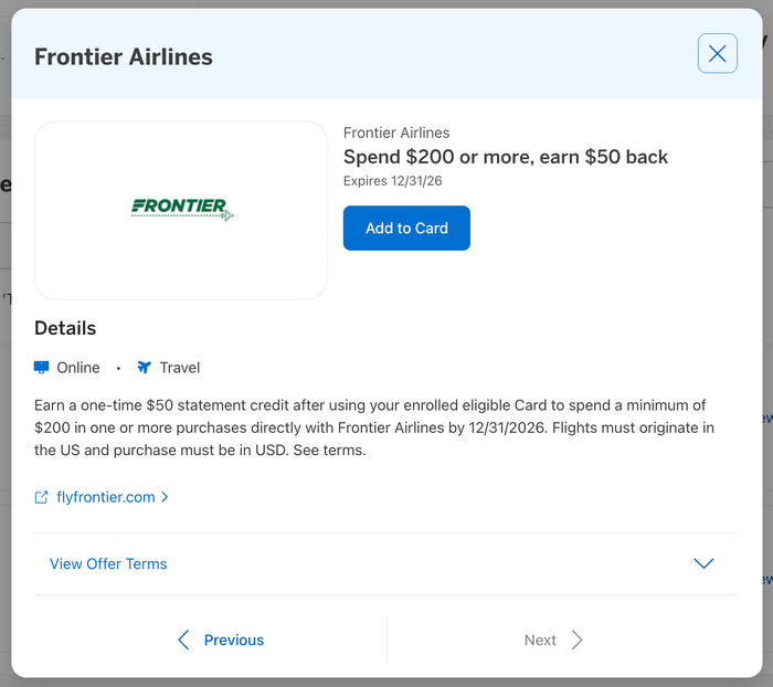 Amex Offer Frontier September 2026 Amex Offer Frontier September 2026
