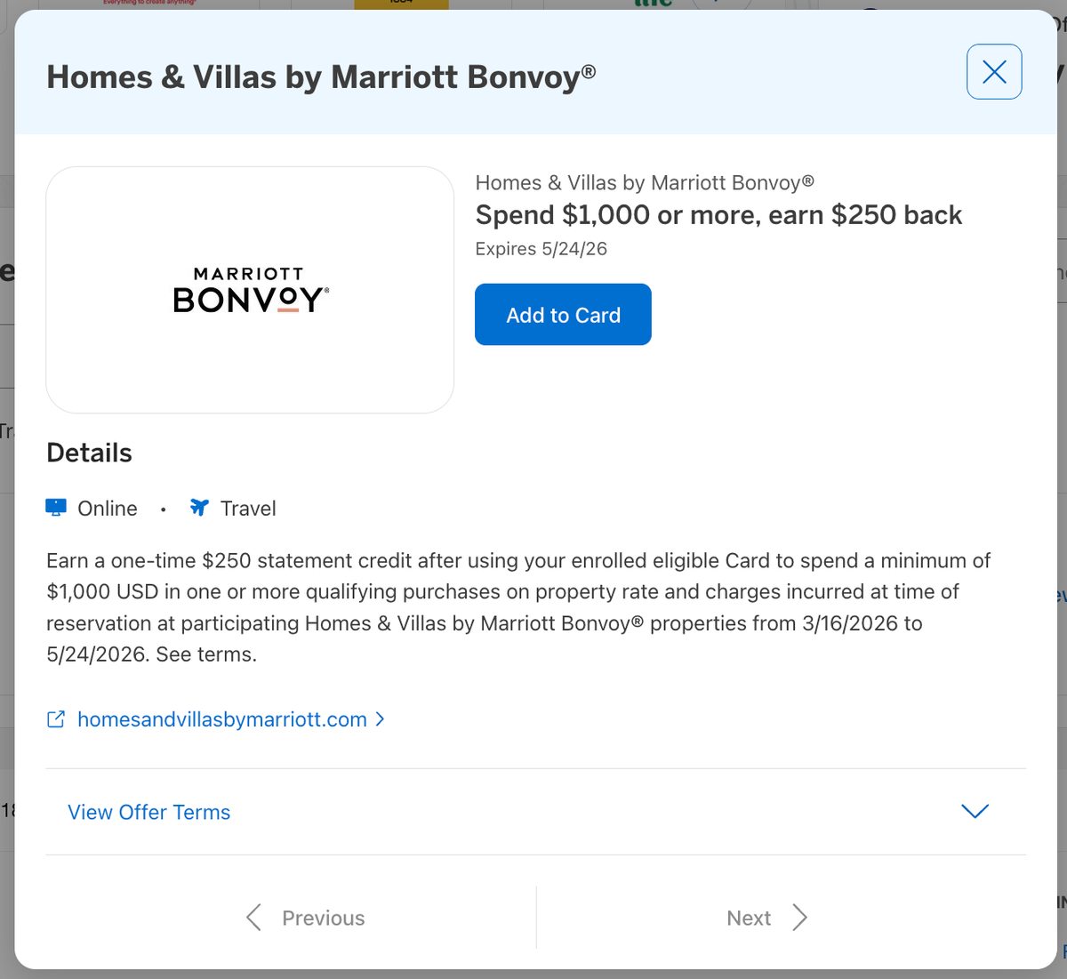 Amex Offer Homes Villas March 2026