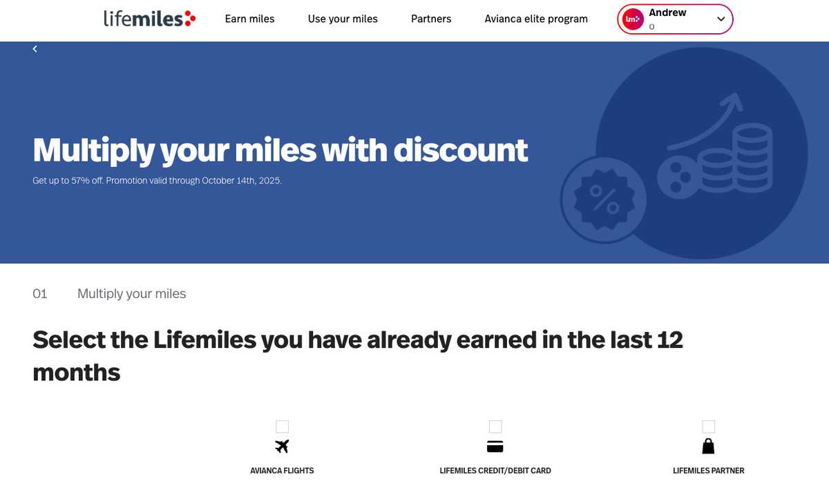 Avianca LifeMiles Multiply Your Miles page