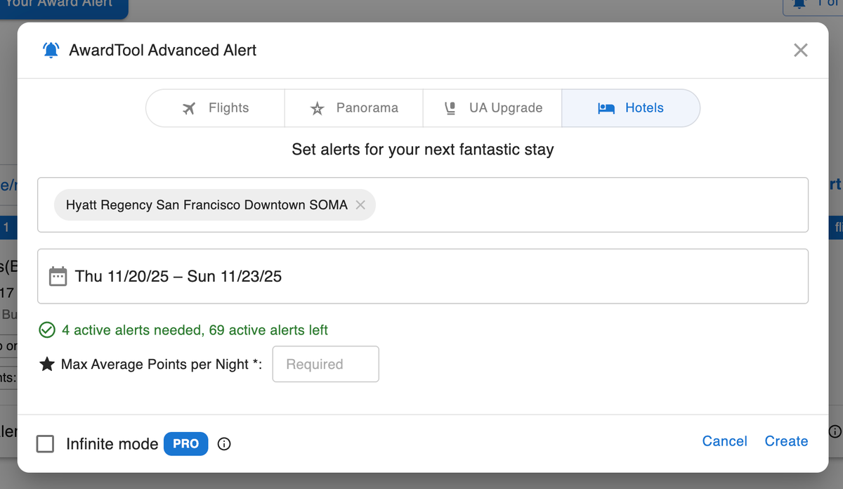 Award Tool Hotel Alert
