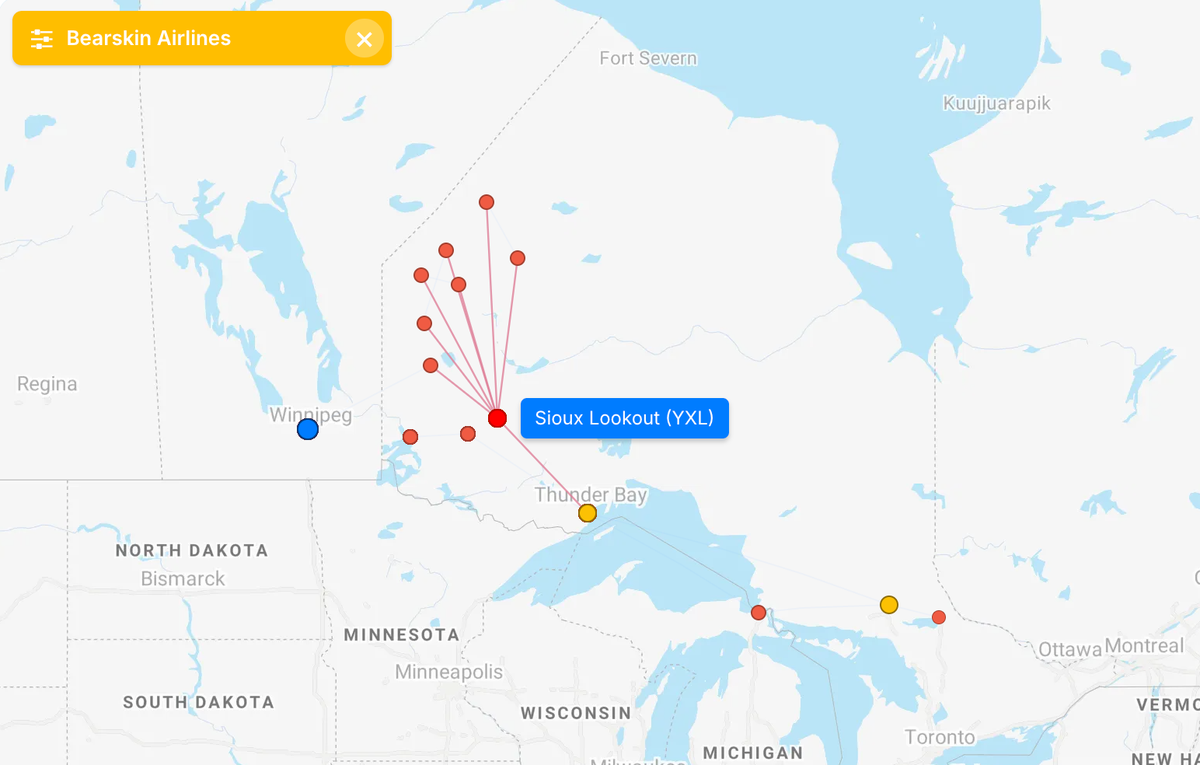 Bearskin Airlines routemap Bearskin Airlines routemap