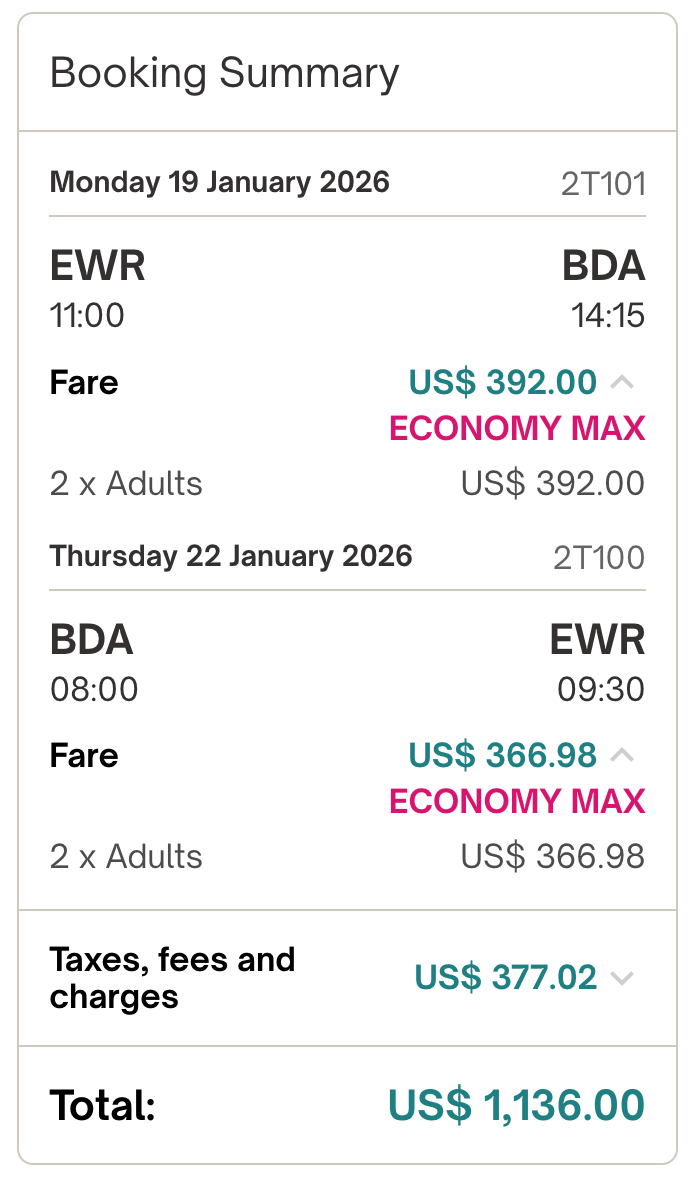 BermudAir flights from Newark to Bermuda