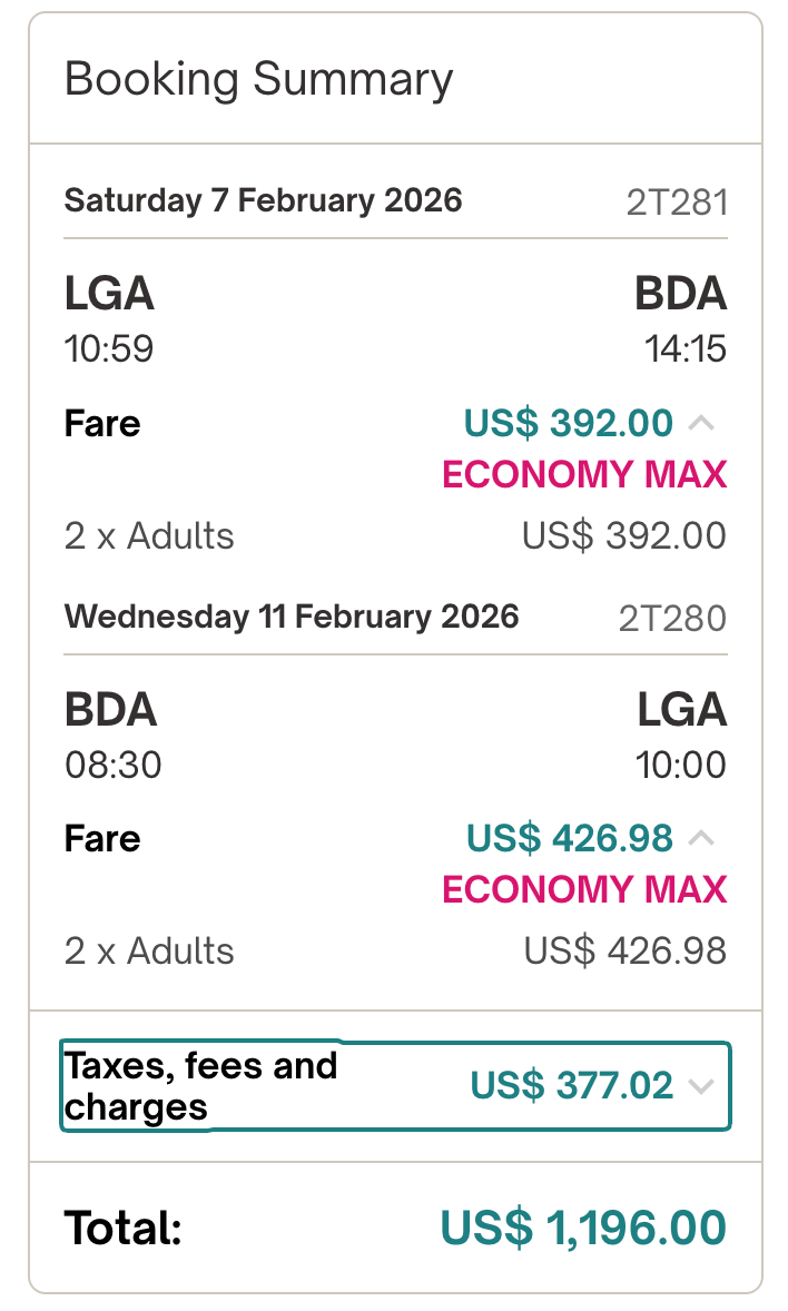 Bermudair flights from La Guardia to Bermuda