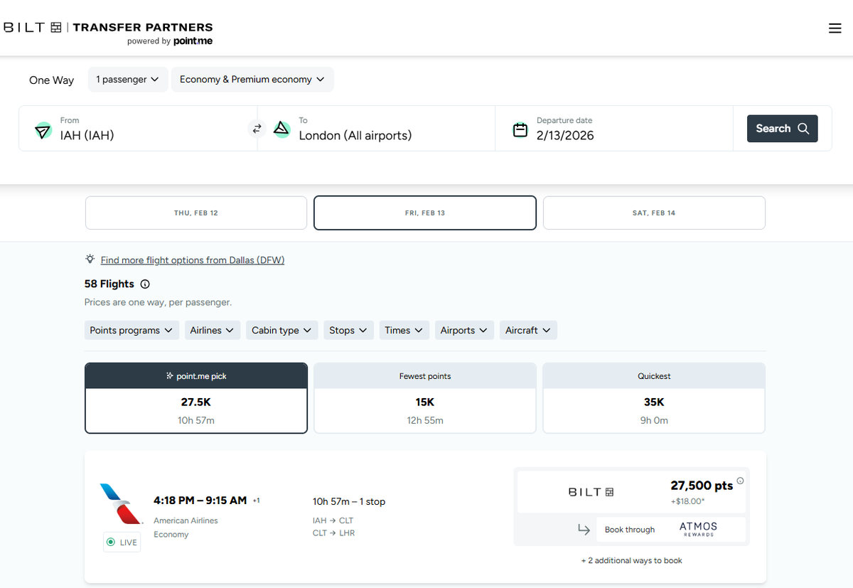 Bilt Rewards point.me transfer partners results page Bilt Rewards point.me transfer partners results page