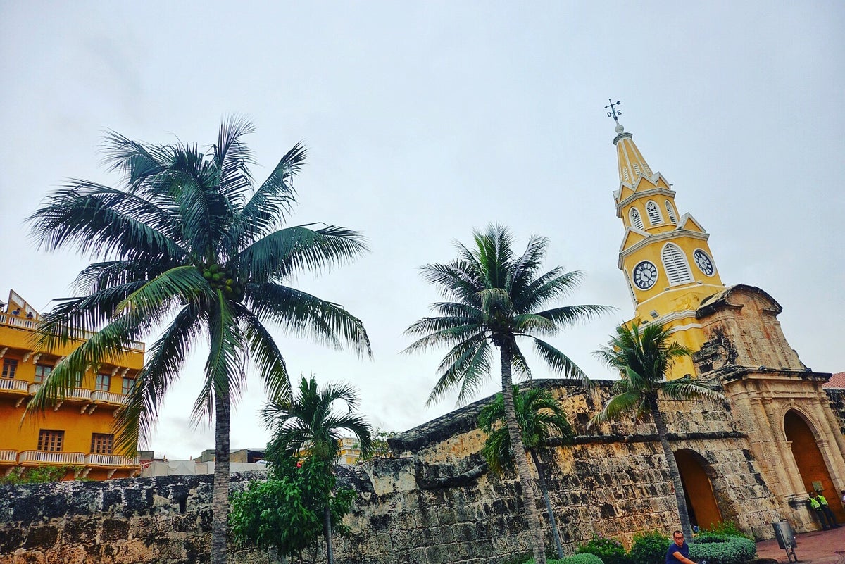 Cartagena church and palm trees Cartagena church and palm trees