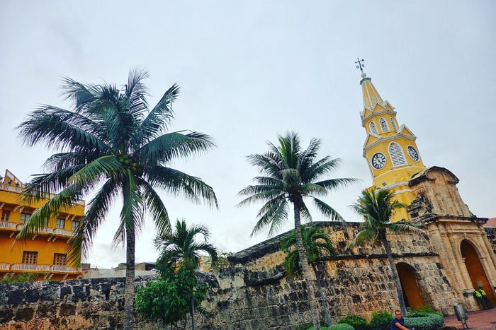 Cartagena church and palm trees