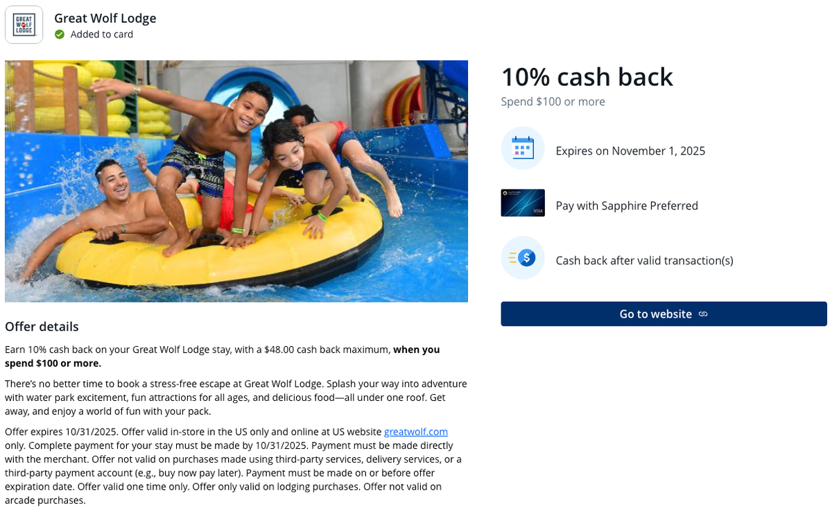 Chase Offer Great Wolf Lodge October 2025 Chase Offer Great Wolf Lodge October 2025