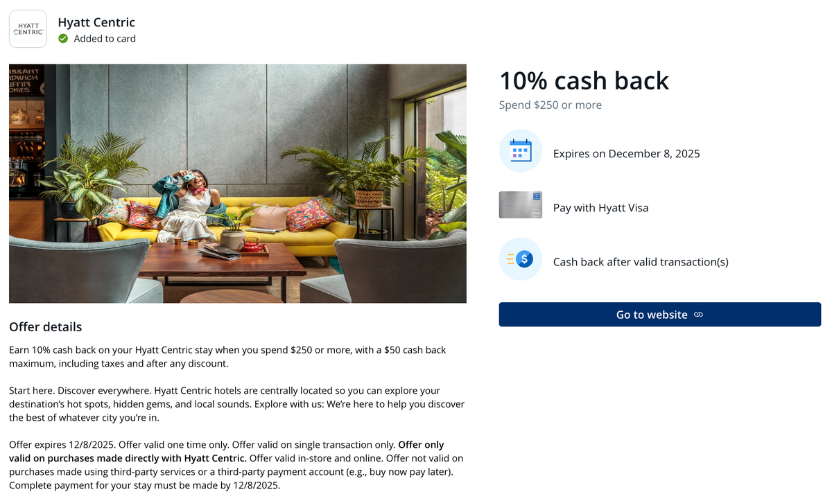 Chase Offer Hyatt Centric October 2025