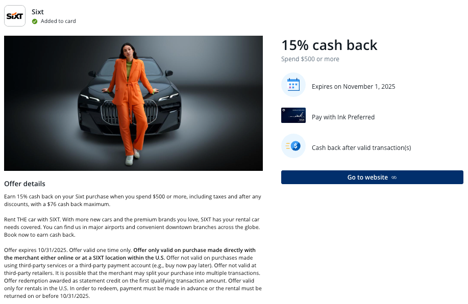 Chase Offer SIXT October 2025