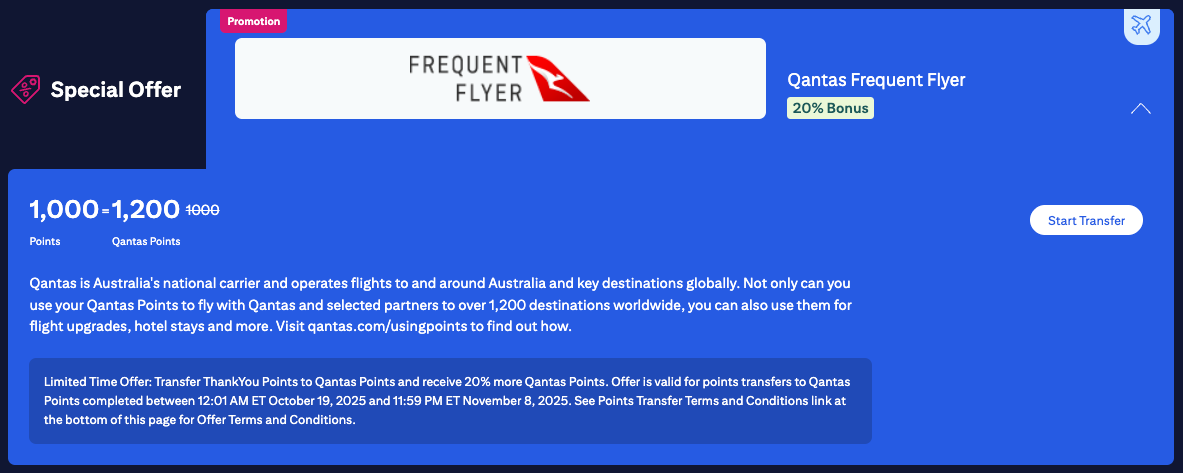 Citi Qantas transfer bonus October 2025