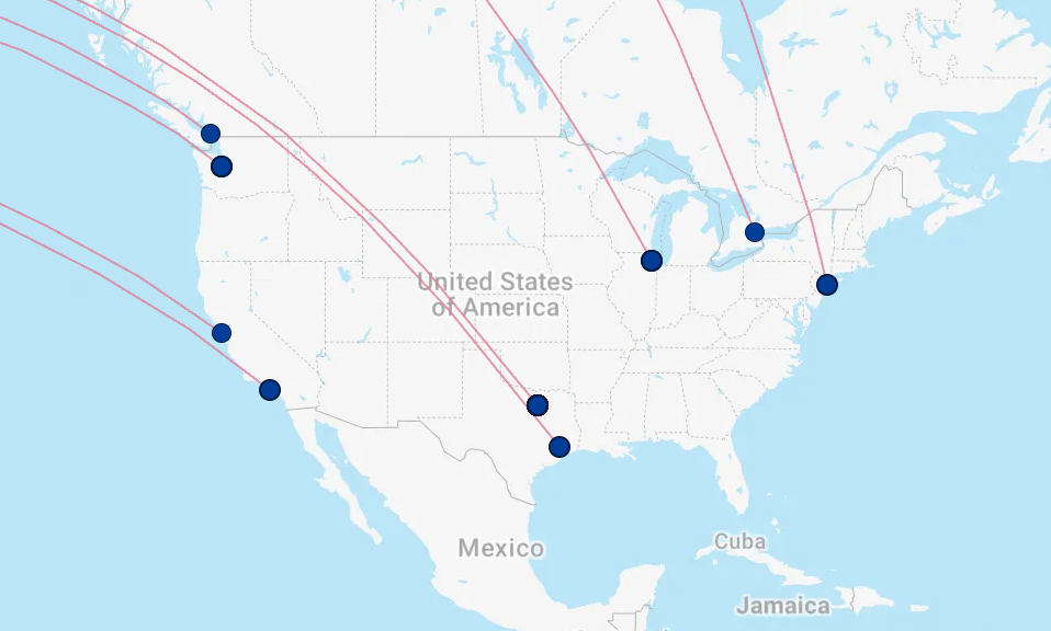 EVA Air Routes to US