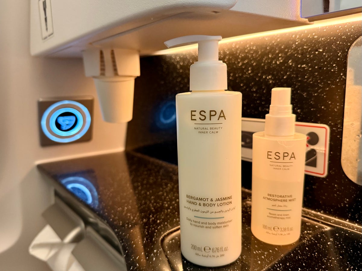 Etihad Airbus A321LR business class ESPA bathroom products Etihad Airbus A321LR business class ESPA bathroom products