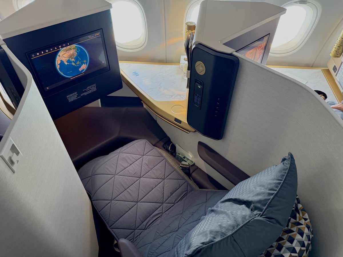 Etihad Airbus A321LR business class seat in relax position Etihad Airbus A321LR business class seat in relax position