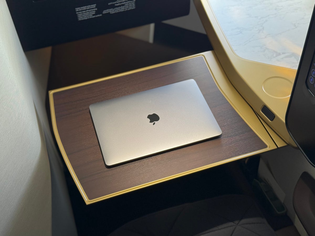 Etihad Airbus A321LR business class seat tray table Etihad Airbus A321LR business class seat tray table