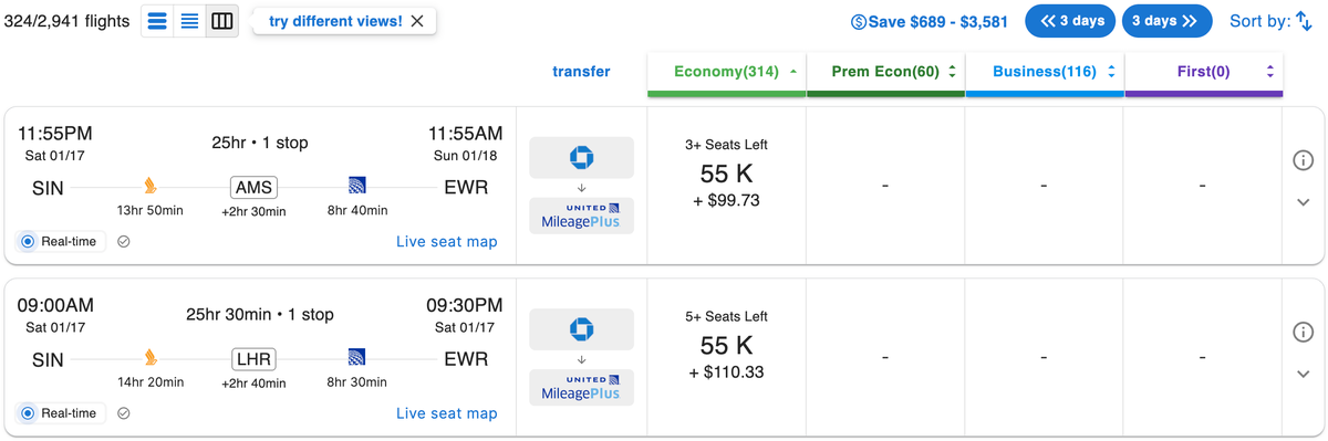 Filtering By Cheapest Economy Flights in Award Tool