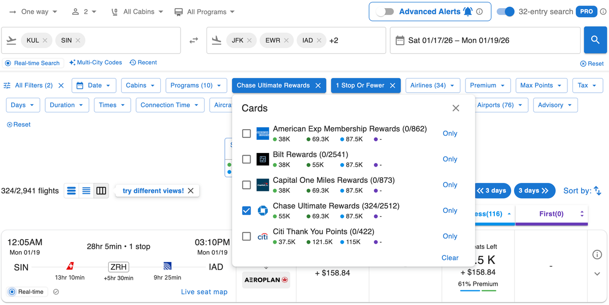 Filtering Search Results in Award Tool