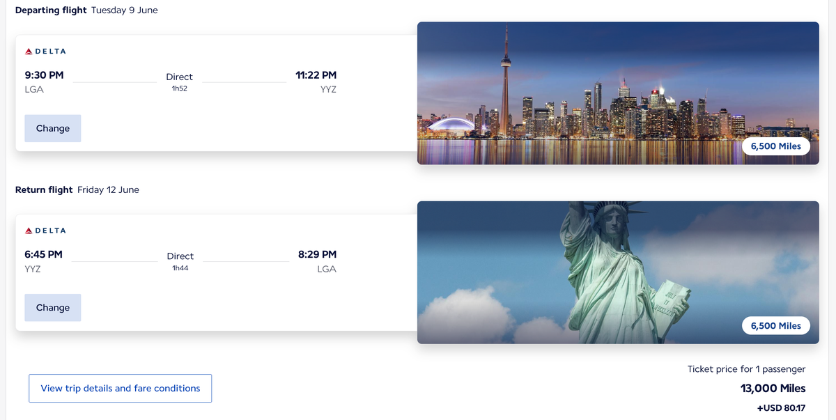 Flying Blue award ticket from New York to Toronto