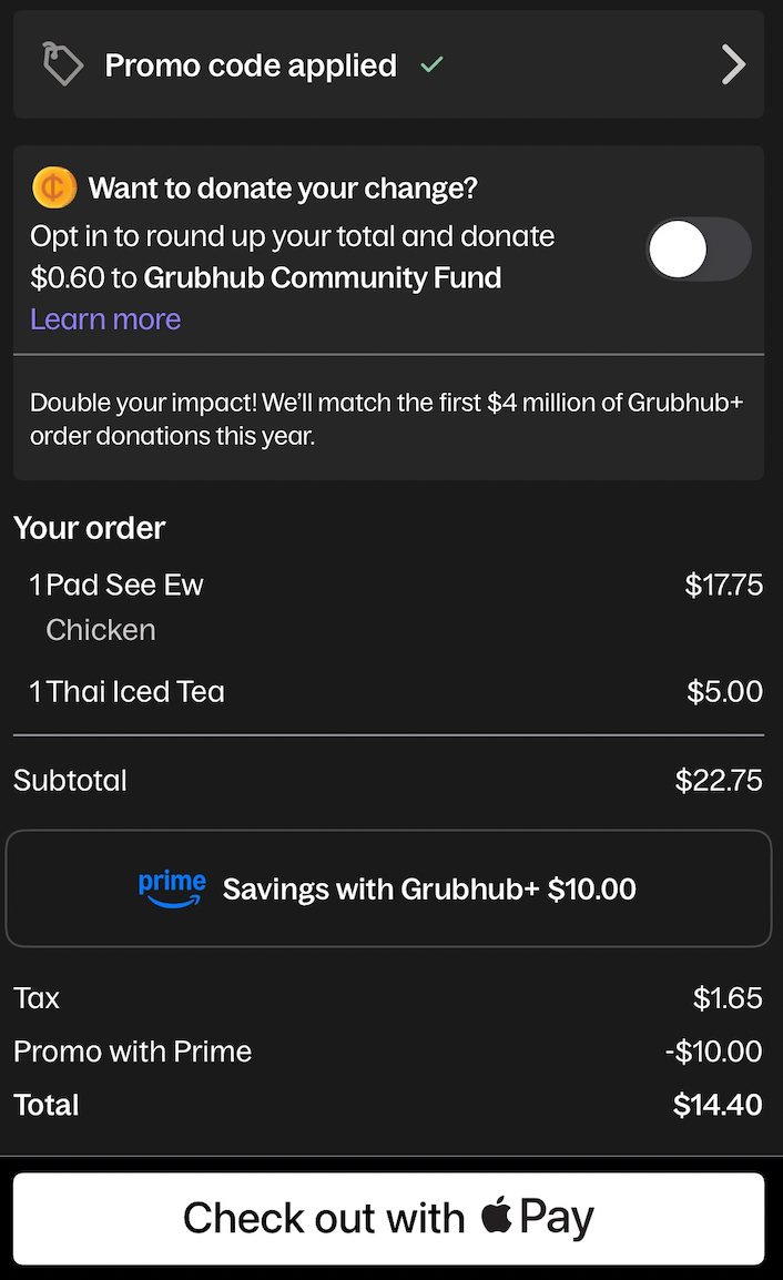Grubhub Amex Gold Order