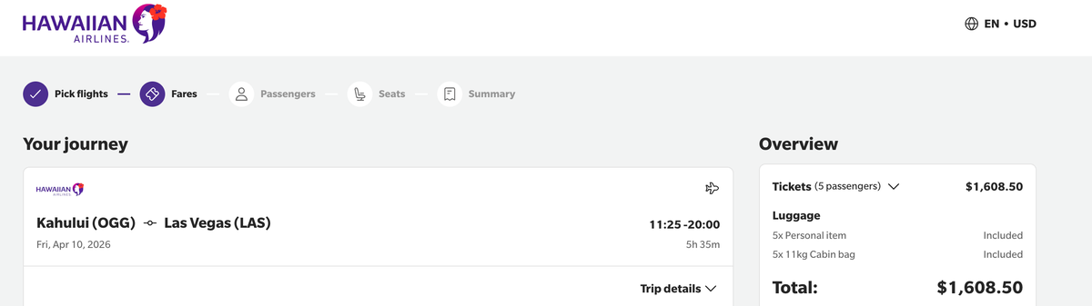 HAWAIIAN AIRLINES CASH RATES